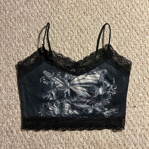 ROMWE Goth Butterfly Graphic Contrast Lace Cami